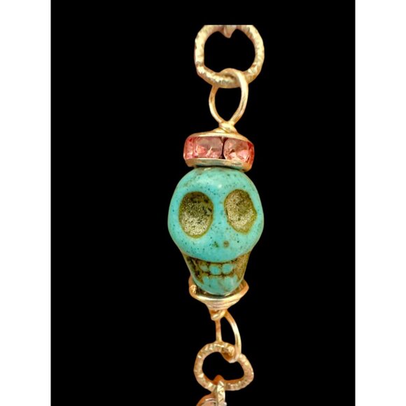 Silver & Glass Handcrafted Necklace La Dama Artisan Metalwork & Turquoise Skulls - Picture 8 of 14
